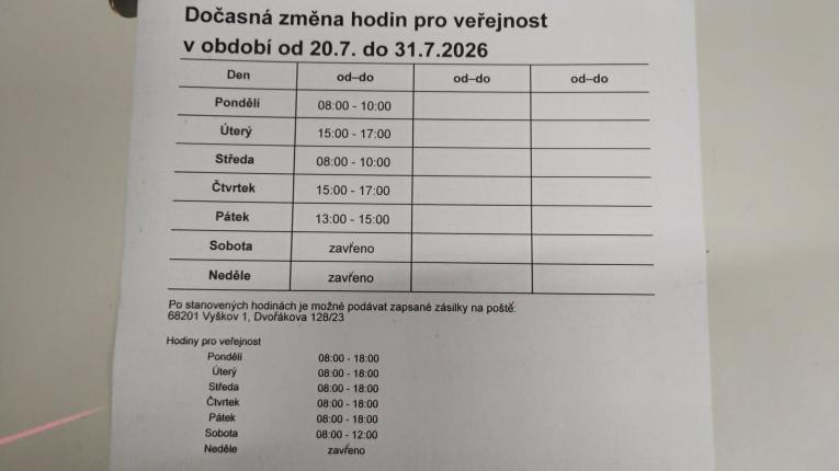 změna otevírací doby pošty v&nbsp;Ruprechtově