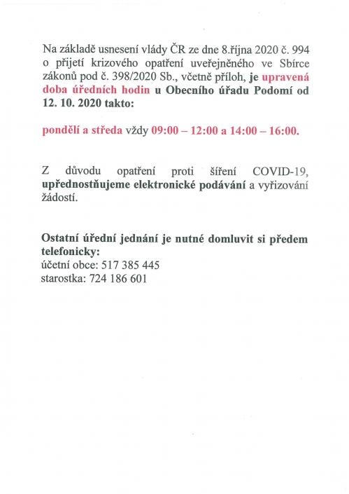 upravená doba úředních hodin